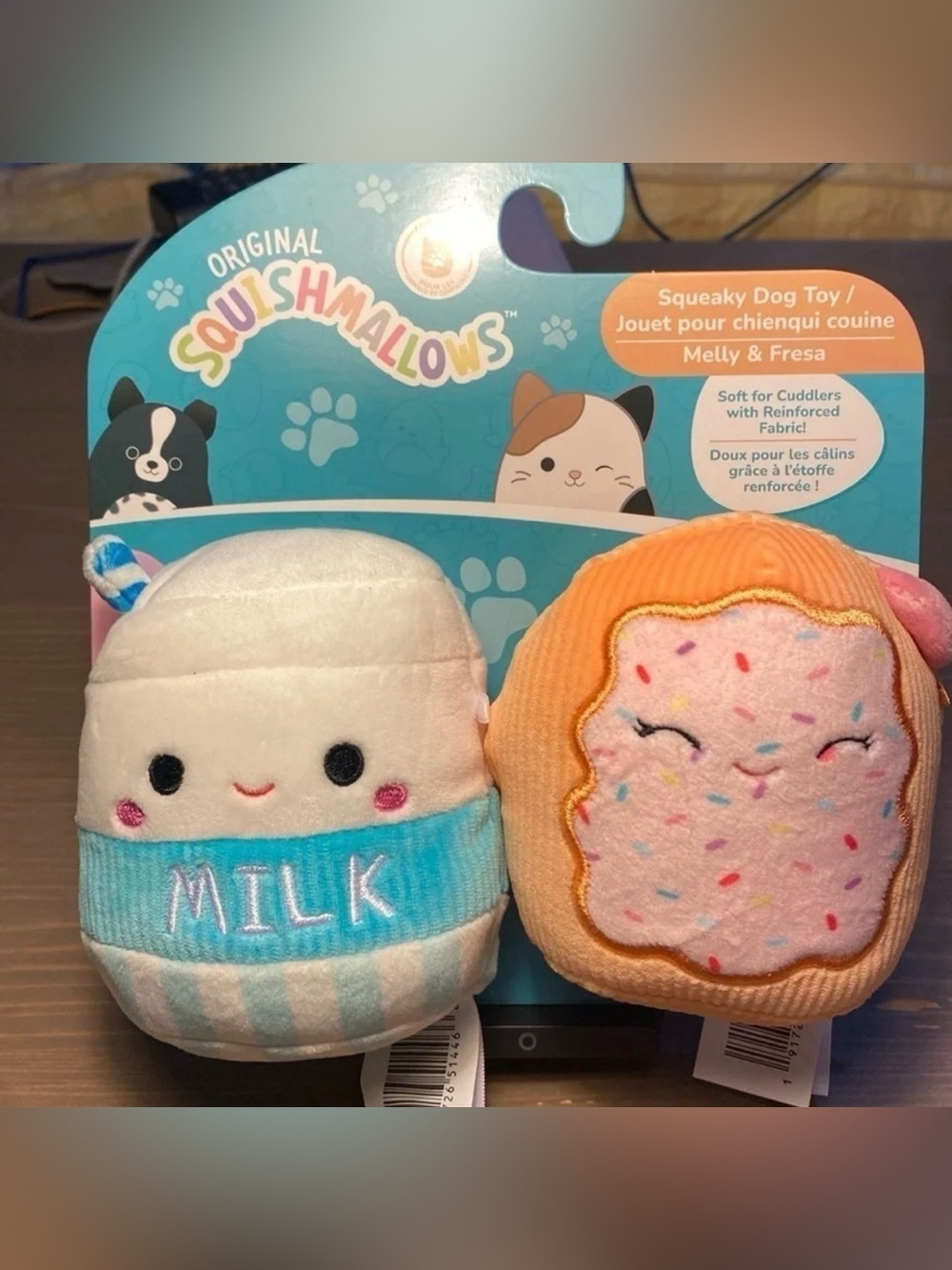 Squishmallows Melly & Fresa Squeaky Crinkle Dog Toy 2-Pack Milk Pop Tart NWT